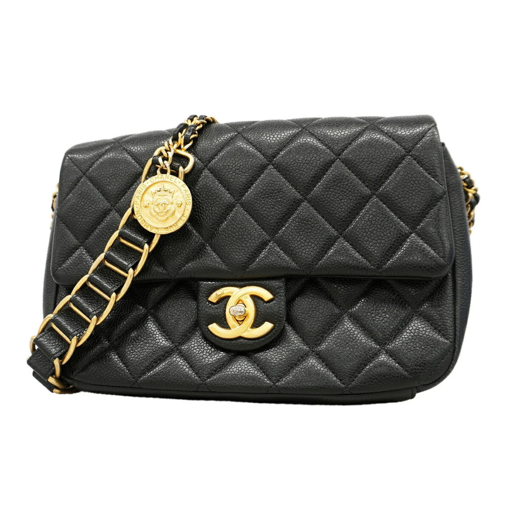 Chanel Matelassé Chain Shoulder Bag, Caviar Leather, Black, Women's, OP021381